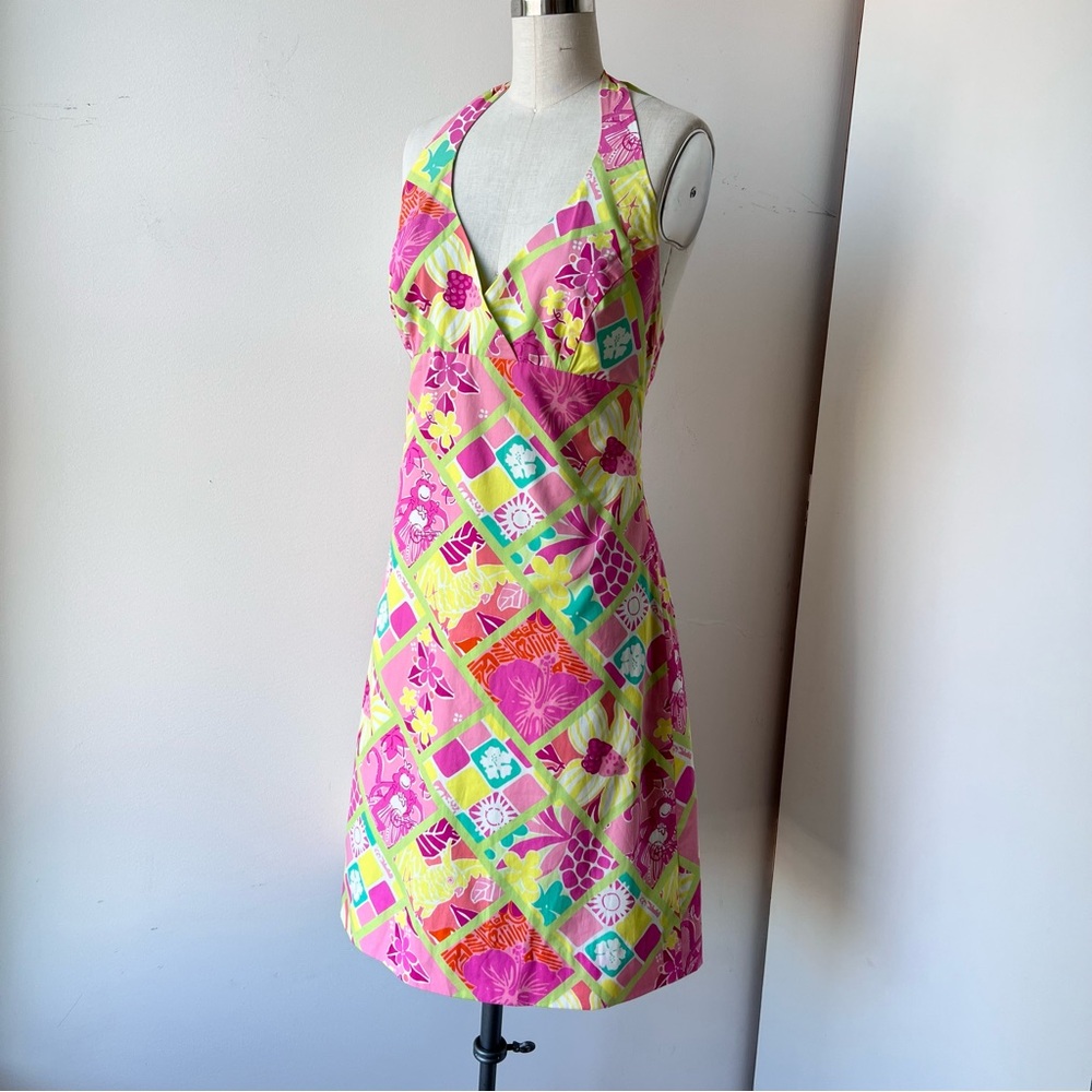 Vintage Lilly Halter Dress multi bright color  size 4